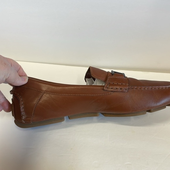 Calvin Klein Magnus Brown Leather Driving Loafers with Metallic Detail